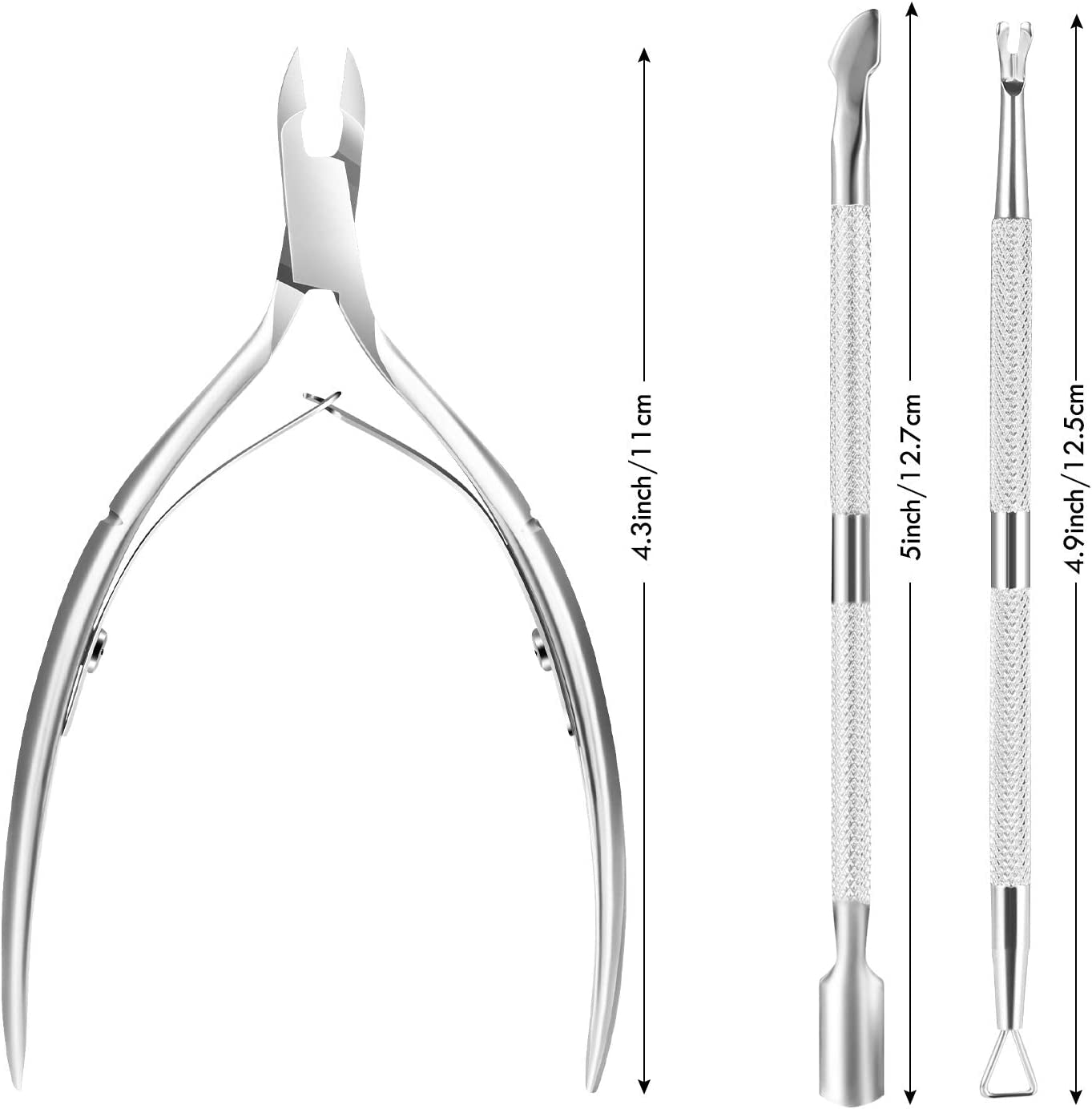 Professional Cuticle Trimmer and Pusher Set - Durable Cuticle Remover Nipper, Scissors, and Triangle Peeler for Manicure and Pedicure (Silver)