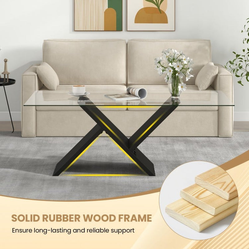 47-Inch Modern Rectangle Glass Coffee Table with Tempered Glass Top