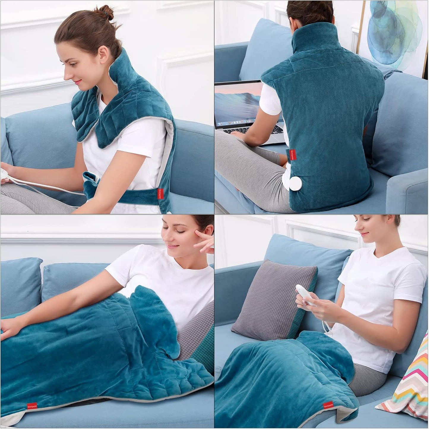 XXL Large Electric Heating Pad for Back, Neck, and Shoulders - 22" x 33", 3 Heat Settings, 2-Hour Auto Shut Off, Machine Washable - Blue