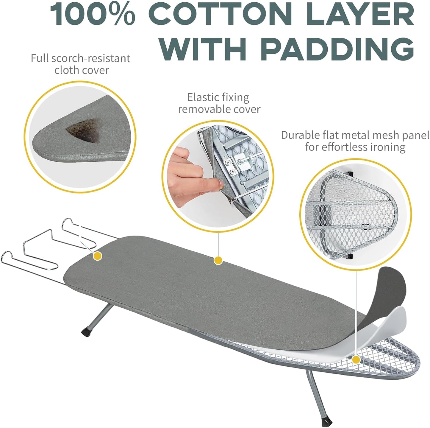 Metal Portable Ironing Board with Heat-Resistant Cotton Cover and Iron Rest, Compact Design for Small Spaces and Travel, 31" x 12", Gray