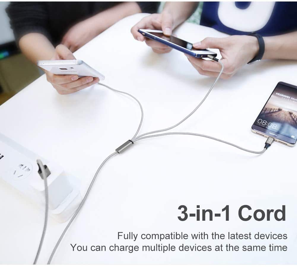 Multi Charging Cable, 4Ft 2Pack Multi Phone Charger Cable Braided Universal 3 in 1 Charging Cord Extra Long Multiple USB Cable with USB C, Micro USB Port Connectors(Red+Black