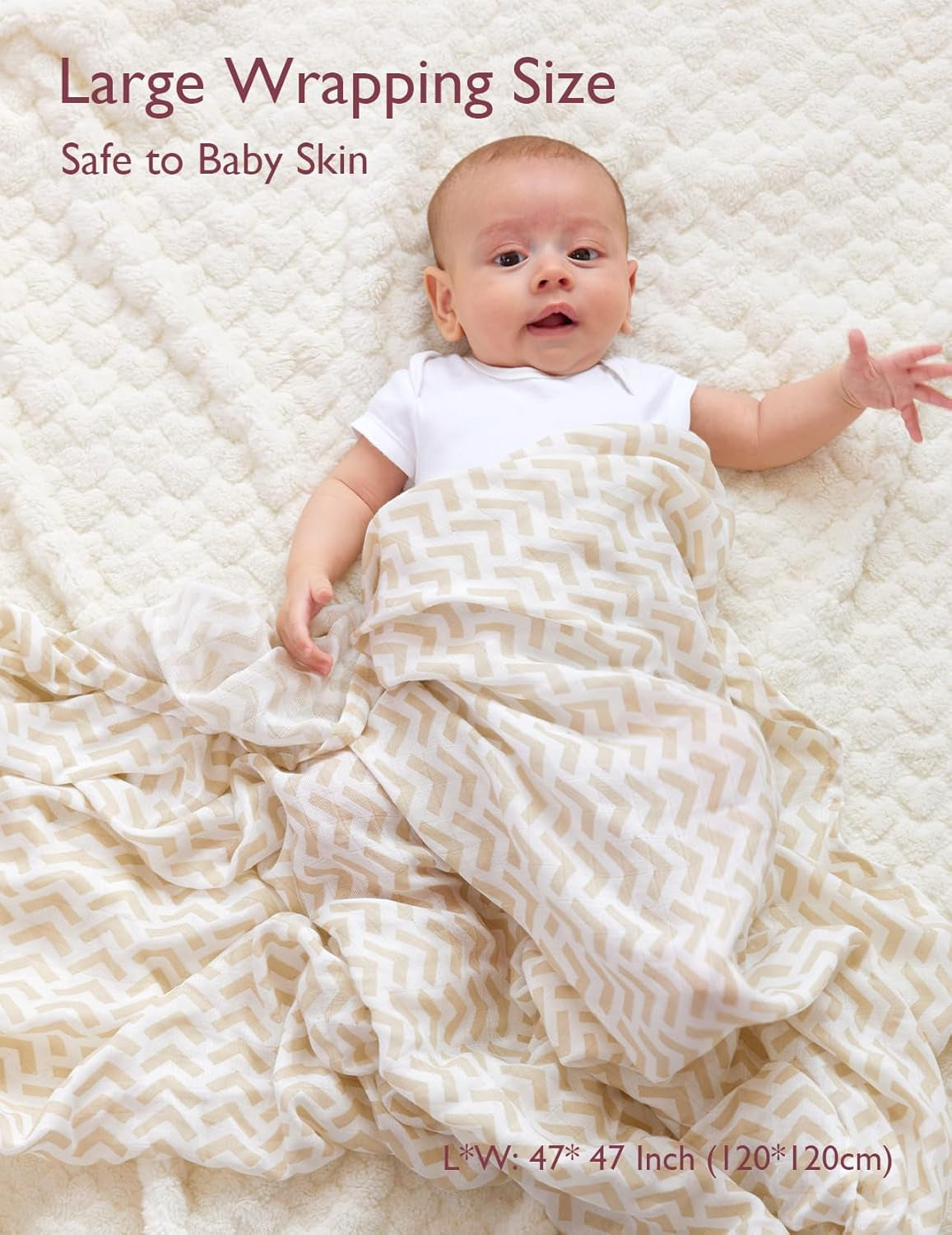 Ultra Soft Muslin Swaddle Blankets - 4 Pack, Breathable 47''x47'' Neutral Receiving Wraps