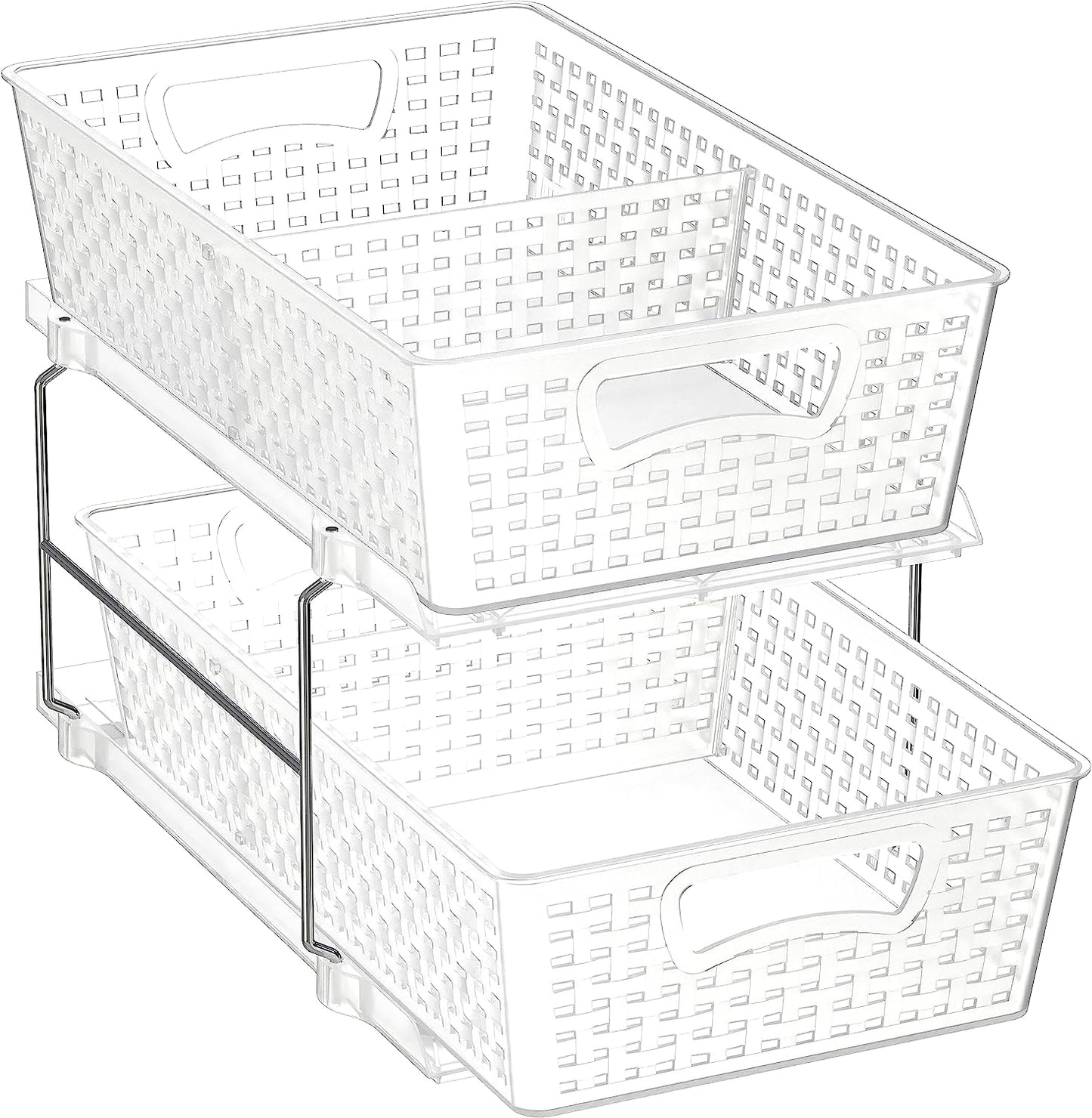 Simplehouseware Two-Tier Under-Sink Bathroom Organizer with Pull-Out Sliding Drawer, White