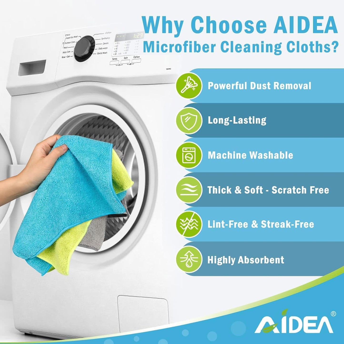 Microfiber Cleaning Cloths - 8 Pack, Soft and Absorbent Lint-Free Towels (12" x 16")