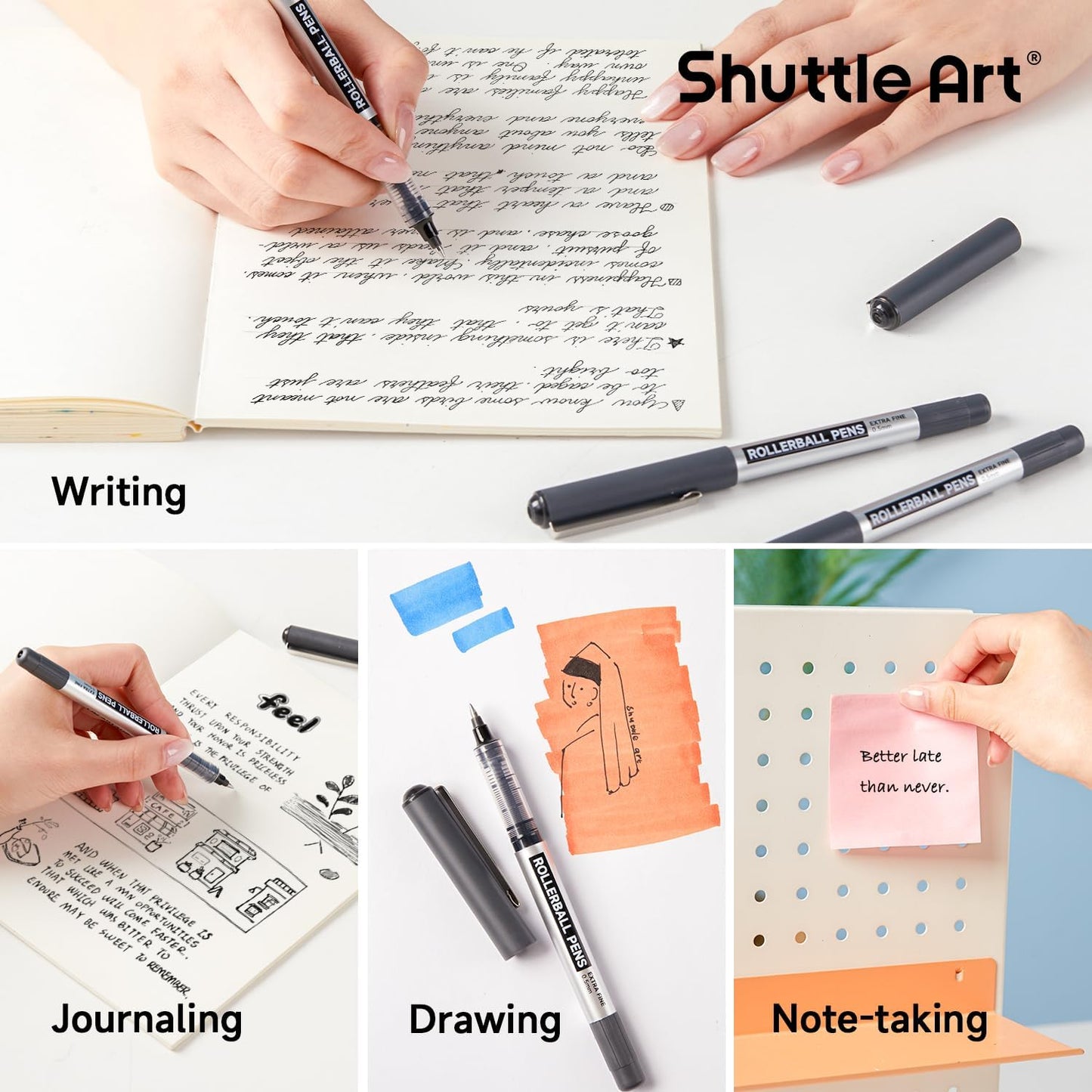 Rollerball Pens, 25 Pack Black Fine Point Roller Ball Pens, 0.5Mm Liquid Ink Pens for Writing Journaling Taking Notes School Office