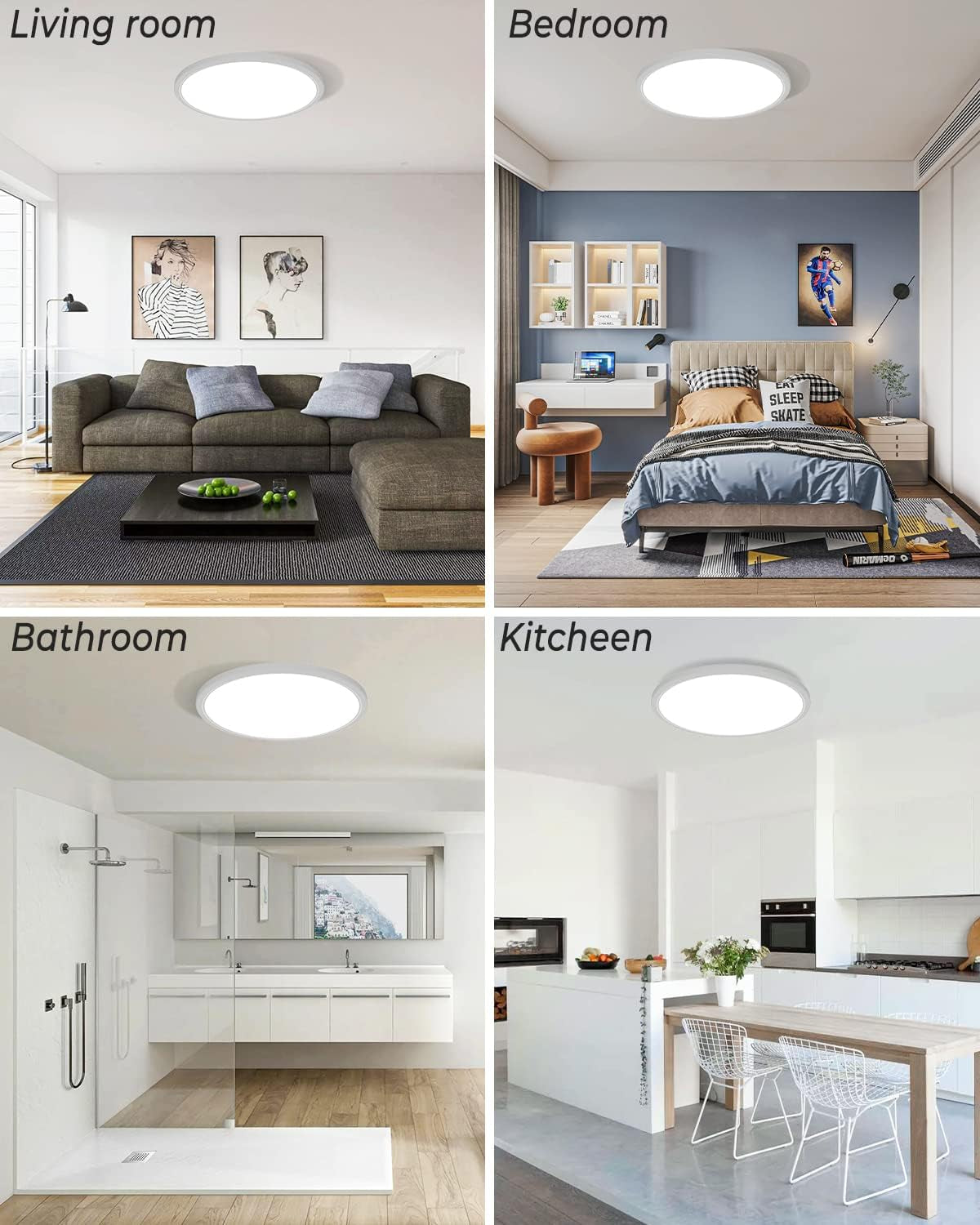12-Inch LED Flush Mount Ceiling Light Fixture, 28W 3200Lm Adjustable Color Temperature (3000K/4500K/6000K) for Bedroom, Kitchen, and Dining Room (White)
