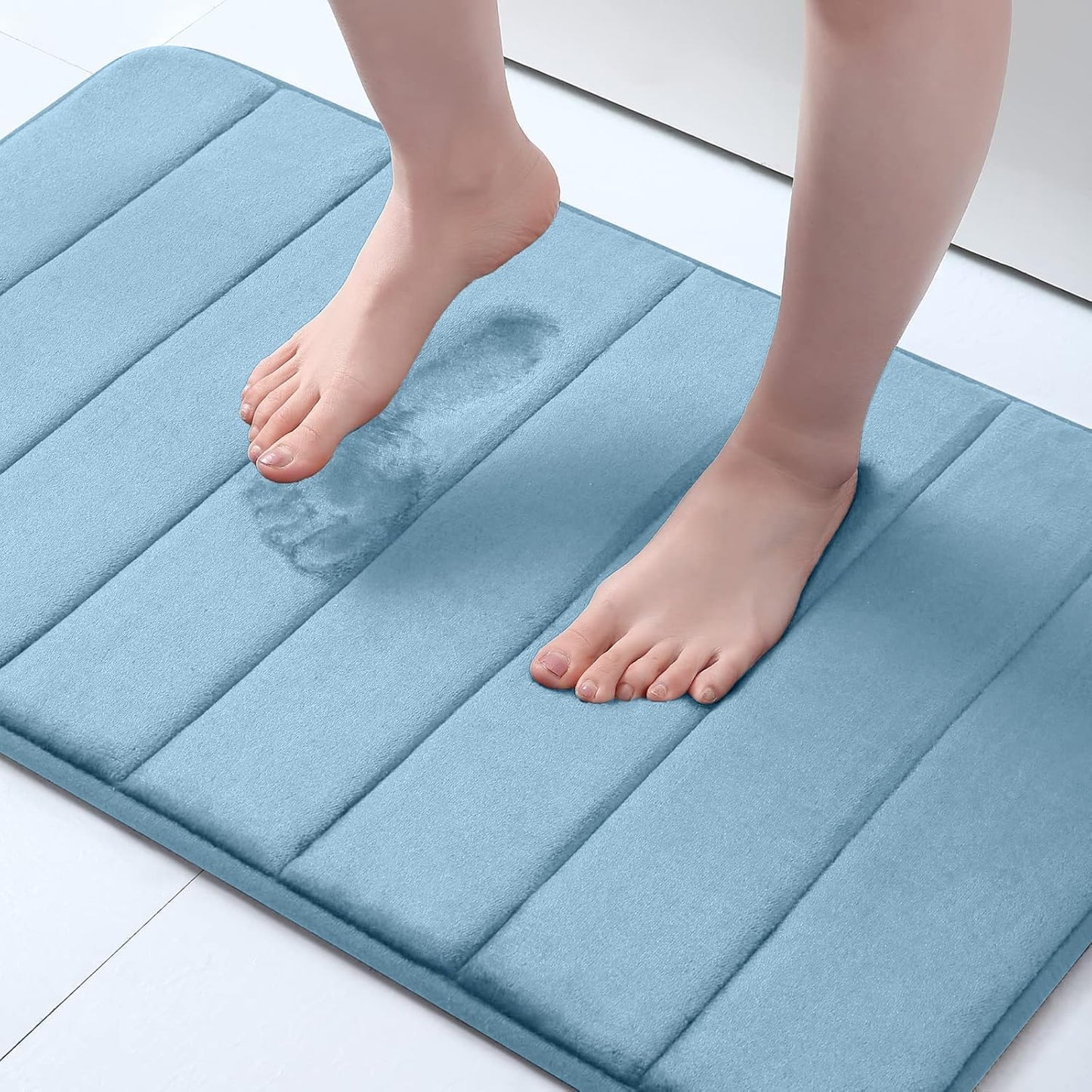 Memory Foam Non-Slip Bath Mat with Absorbent Rubber Backing for Kitchen and Bathroom Floors, 16" x 24", Black