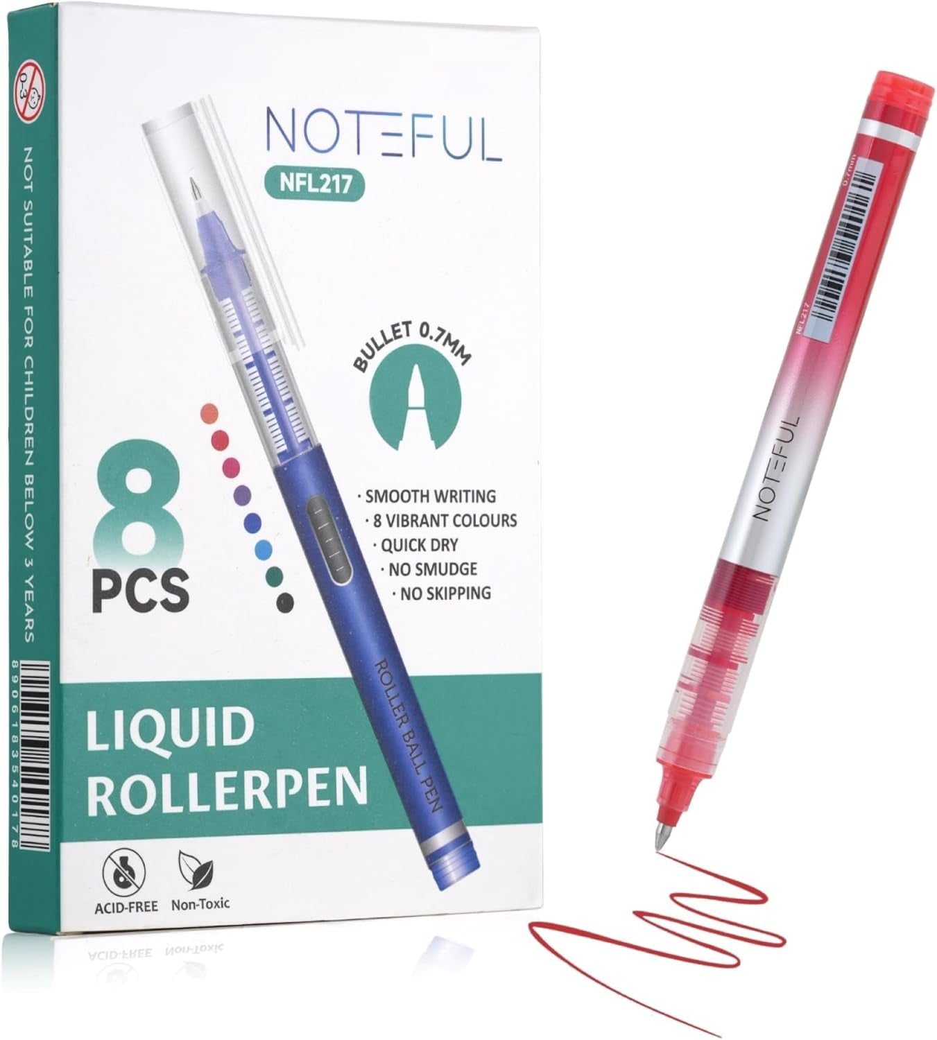 Liquid Ink Rollerball Pens, Multi Colored 0.7Mm Medium Point Tip, Rolling Pen for Drawing, Coloring, Journaling and Smooth Writing (8 Pcs)