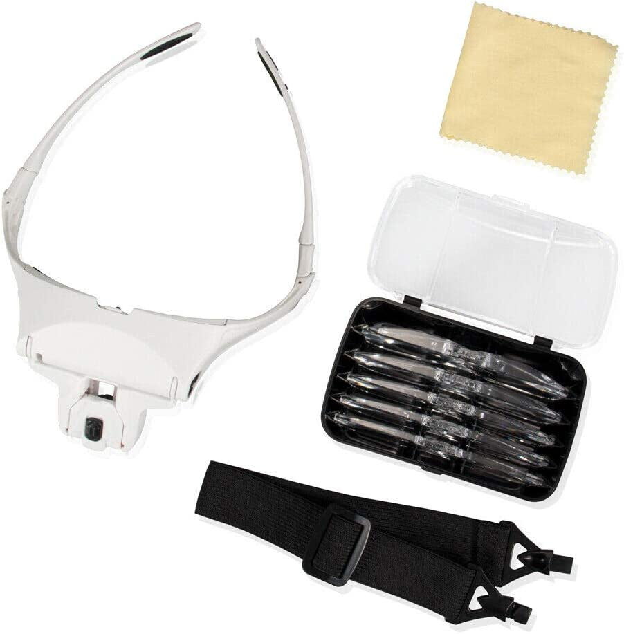 Lighted Head-Mounted Magnifying Glasses with Adjustable Headstrap-Precision Work, Jewelry, Watch Repair, Arts & Crafts, Reading