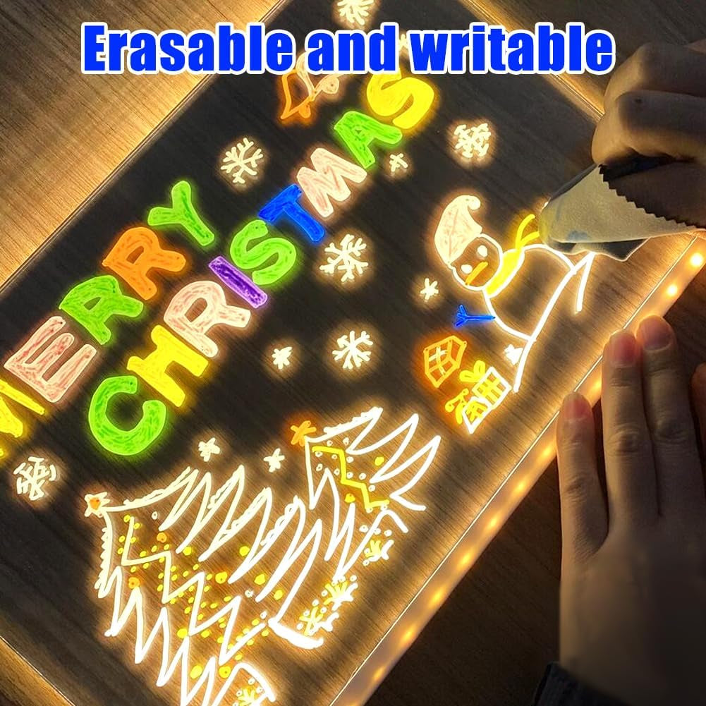 Colorful LED Acrylic Message Board with Adjustable Stand, Clear Memo Letter Board (7.9 x 7.9 inches)