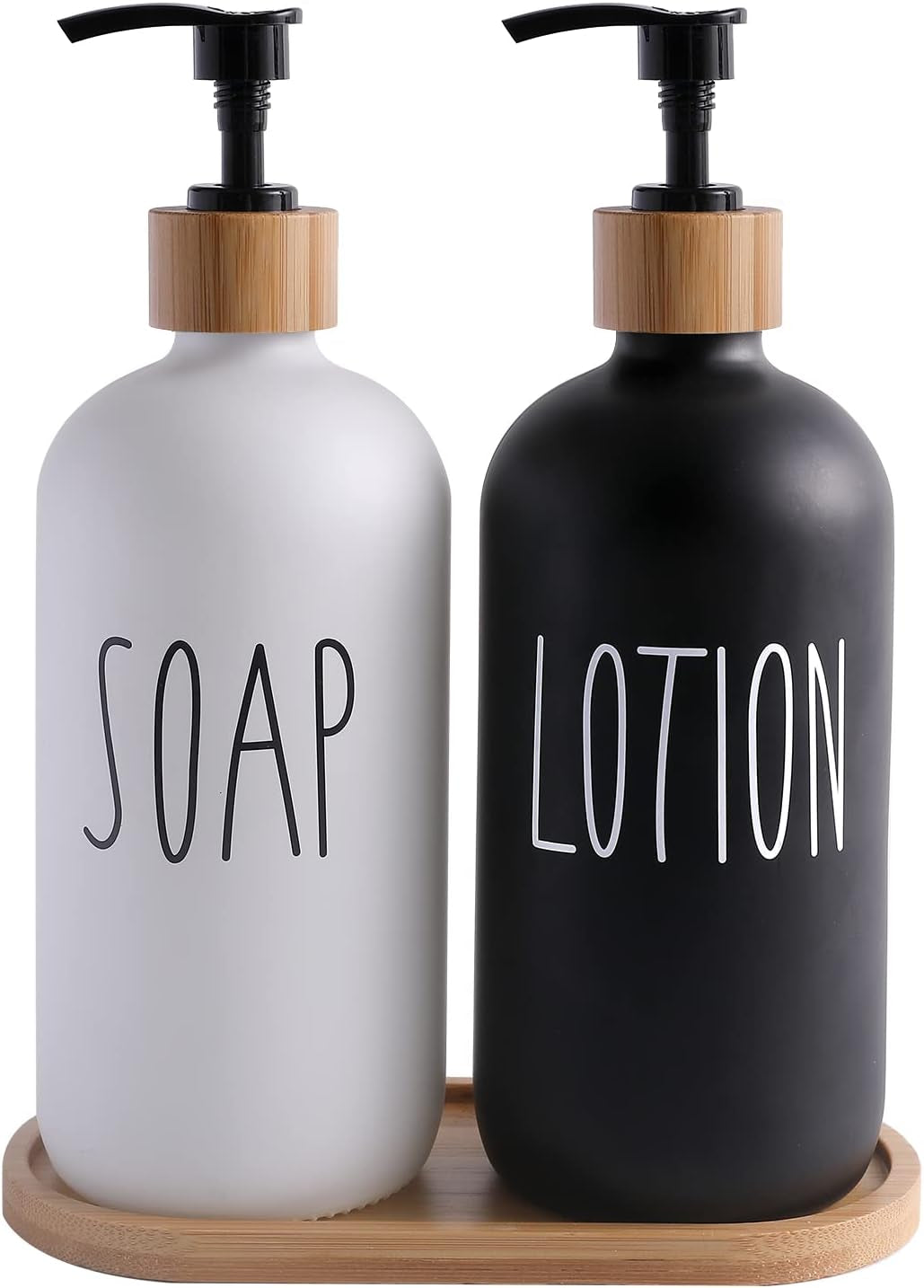 Elegant Glass Soap Dispenser Set with Hand Soap and Dish Soap Dispensers - Black & White