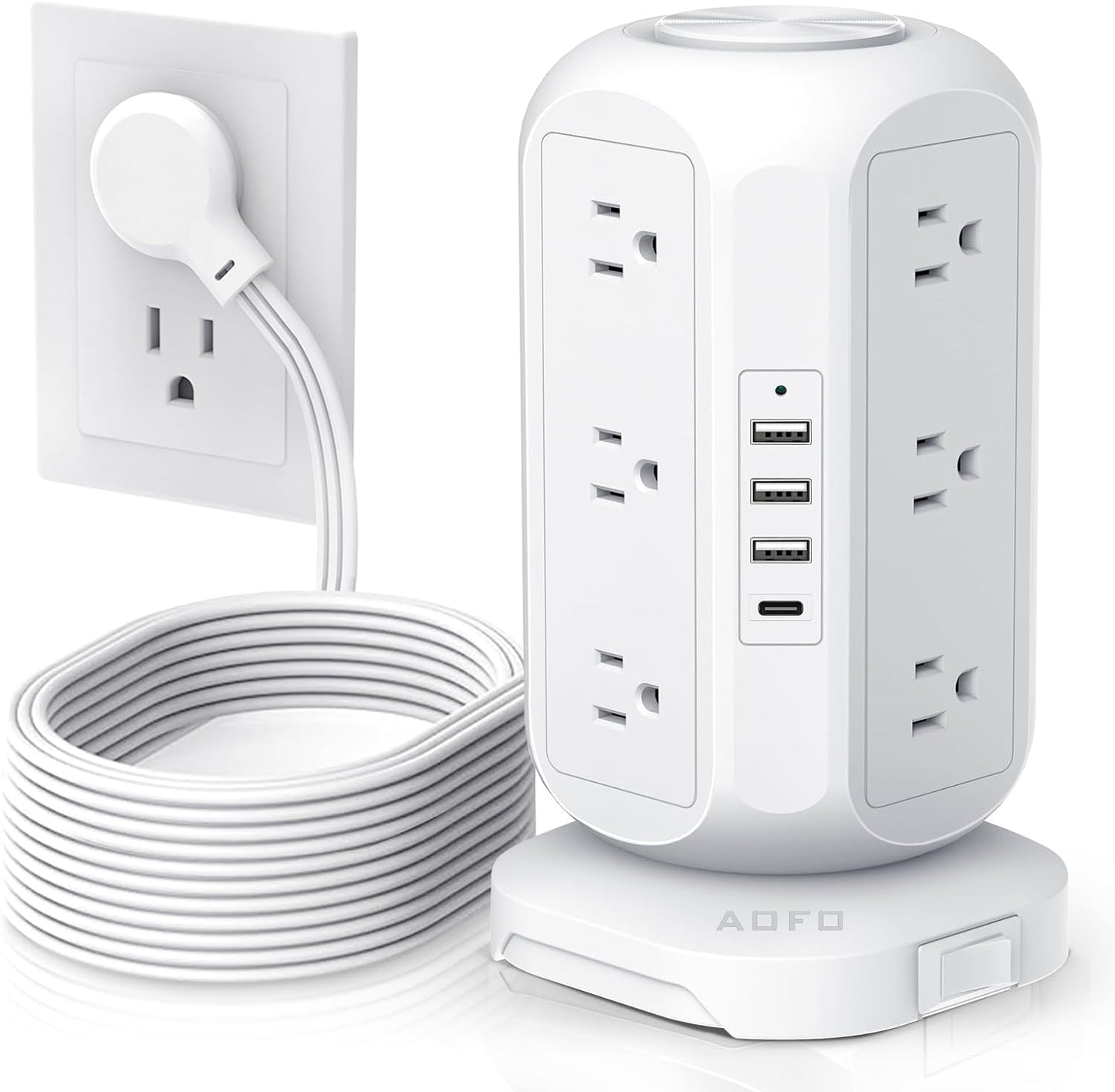 12-Outlet Tower Power Strip with 4 USB Charging Ports, Surge Protection, and 10ft Extension Cord – Ideal for Home, Dorm, and Office Use
