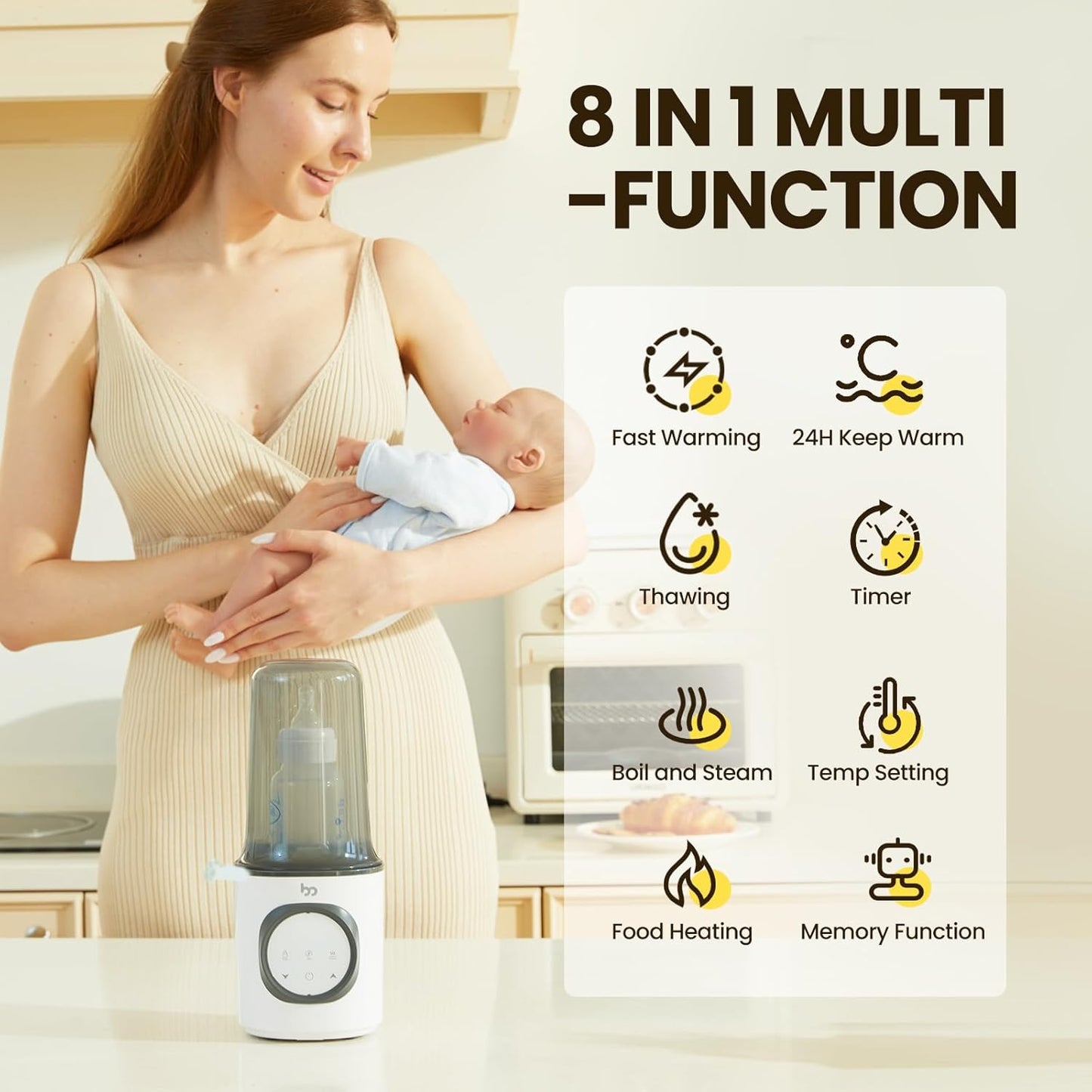 8-in-1 Fast Bottle Warmer for All Bottle Types, Featuring Accurate Temperature Control, 24-Hour Keep Warm Function