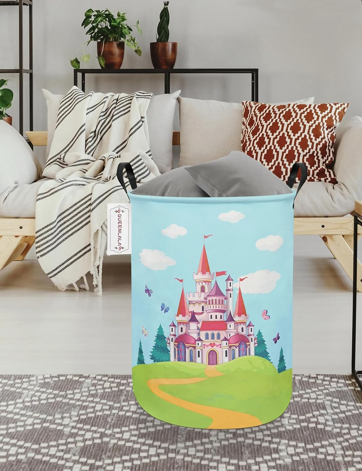 Large Collapsible Round Storage Basket for Laundry and Home Decor - Forest Castle Design