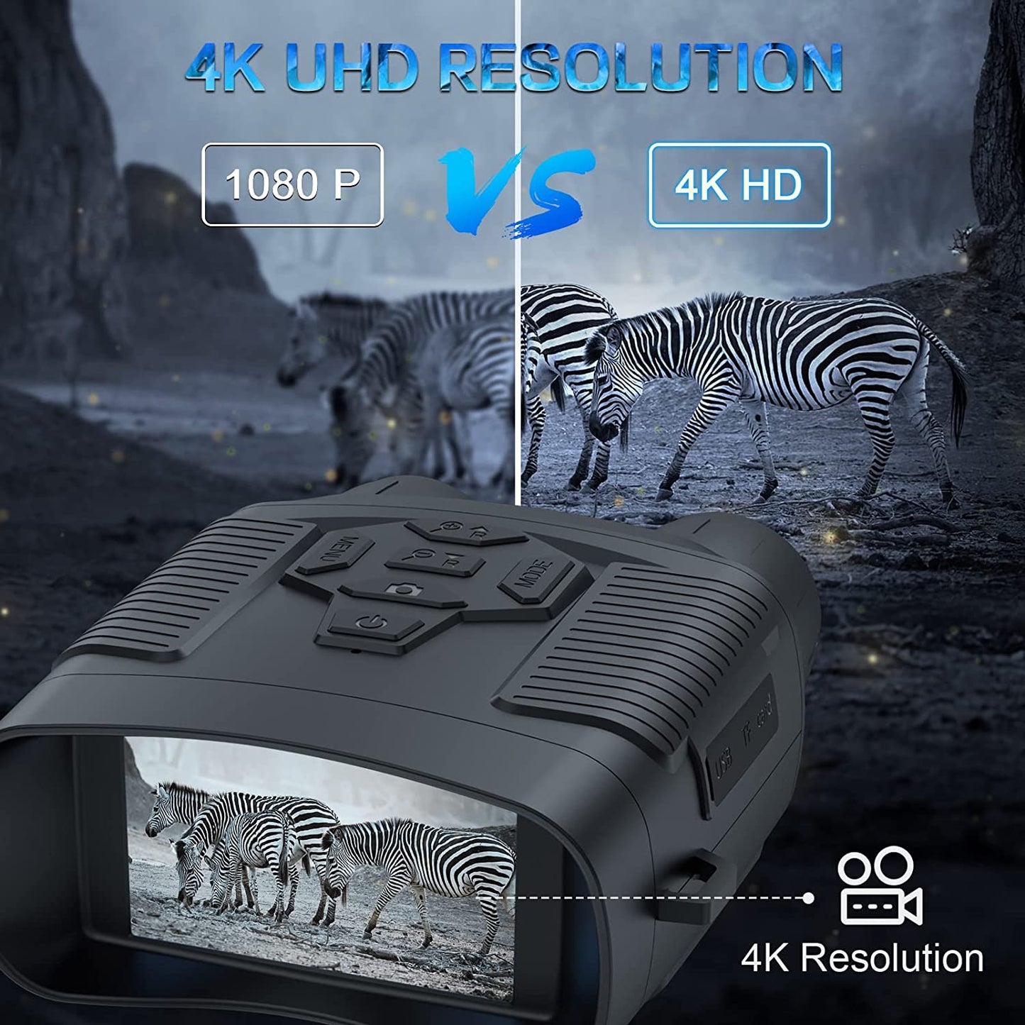 4K Infrared Night Vision Binoculars with 3'' Display, 8X Digital Zoom, and 32GB Storage Card for Camping, Hunting, and Security Use