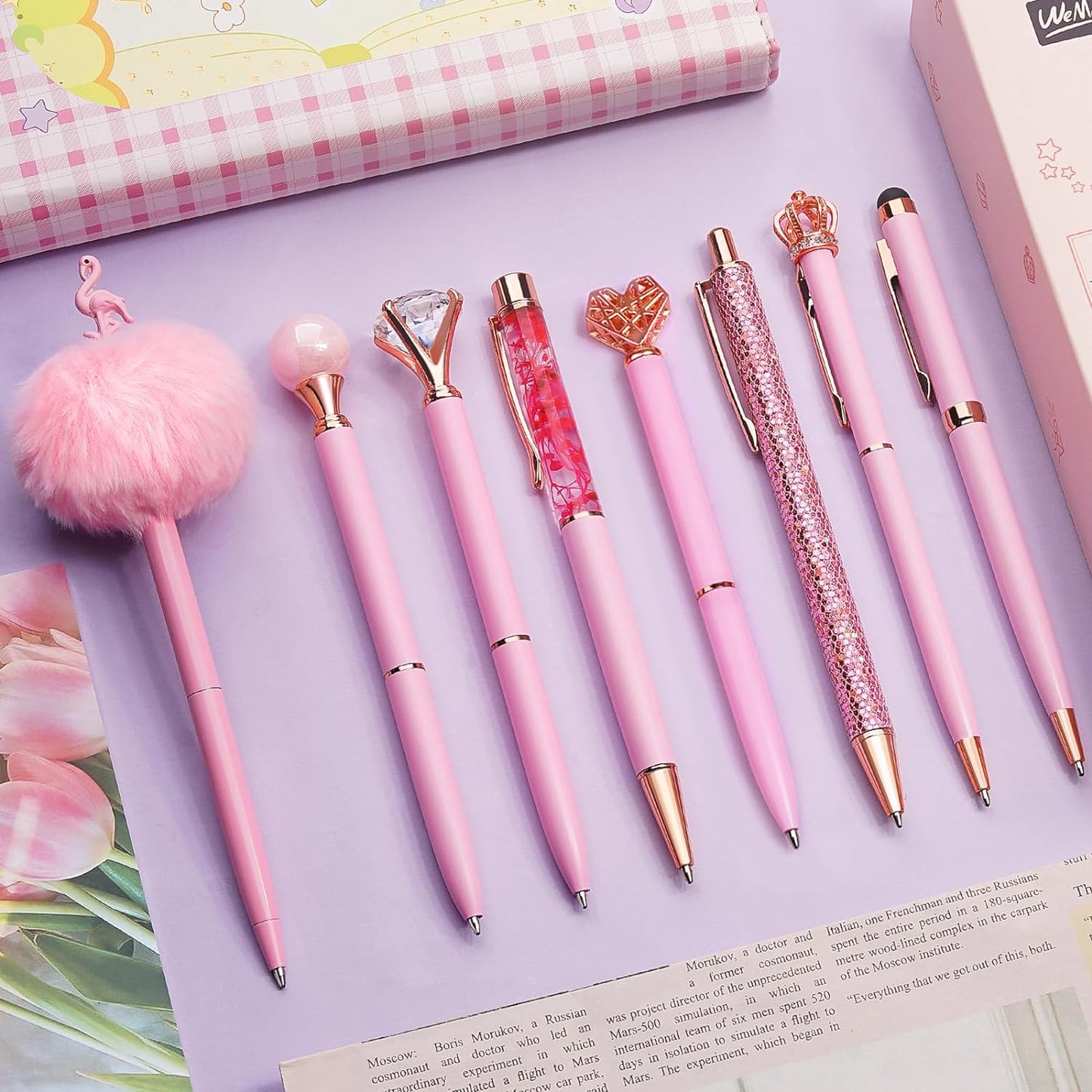 8Pcs Ballpoint Pens Set Purple Pens Set Purple Ballpoint Pen Bling in Black & Blue Ink Metal Crystal Diamond Pen for Journaling Glitter Fancy Pens Gifts for Women Wedding Office