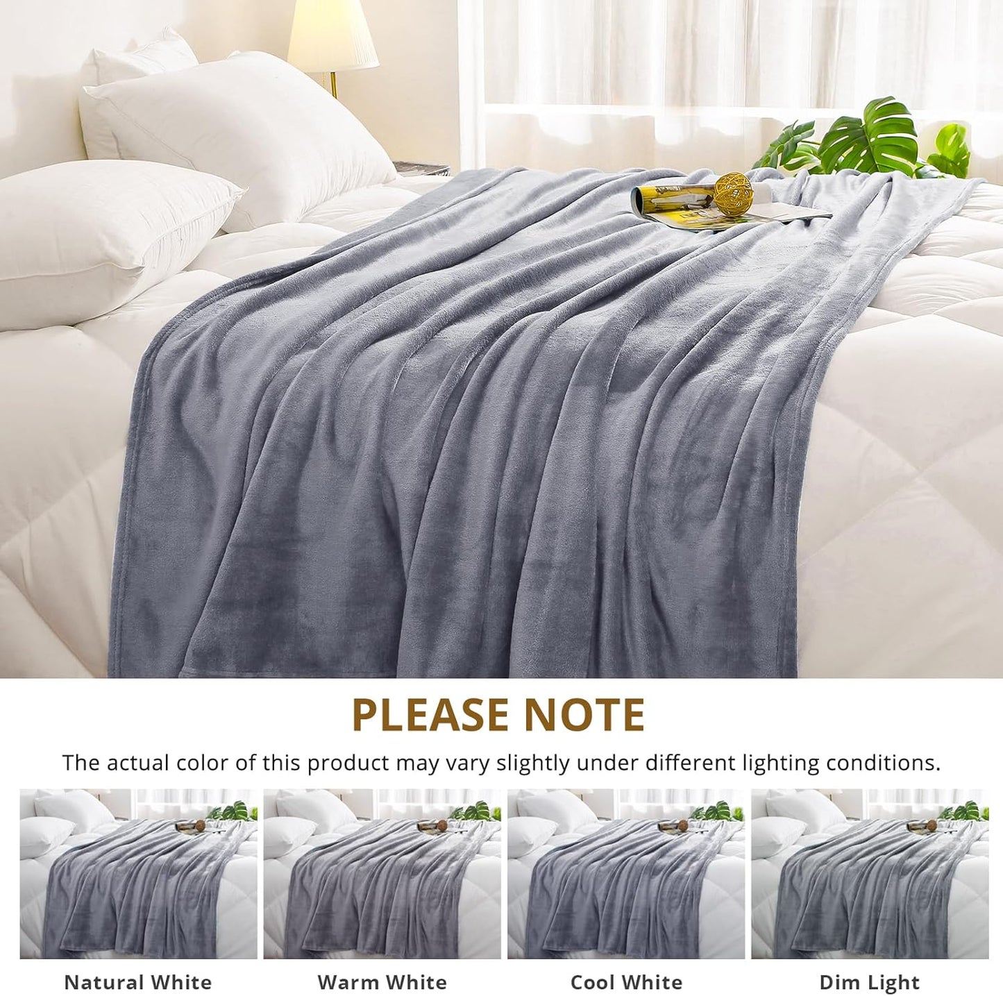 Fleece Throw Blankets - Couch, Cozy Lightweight Flannel, Warm Fuzzy Winter Unisex Blanket (Grey, 50" X 60")