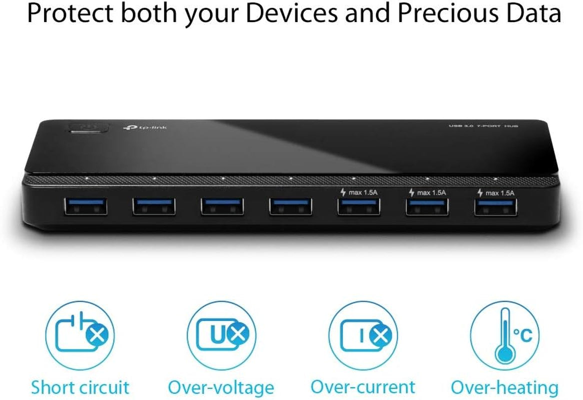 2nd Generation 7-Port USB 3.0 Ultra Slim Hub with 3 BC 1.2 Charging Ports (5V/1.5A) - Featuring Power On/Off Button