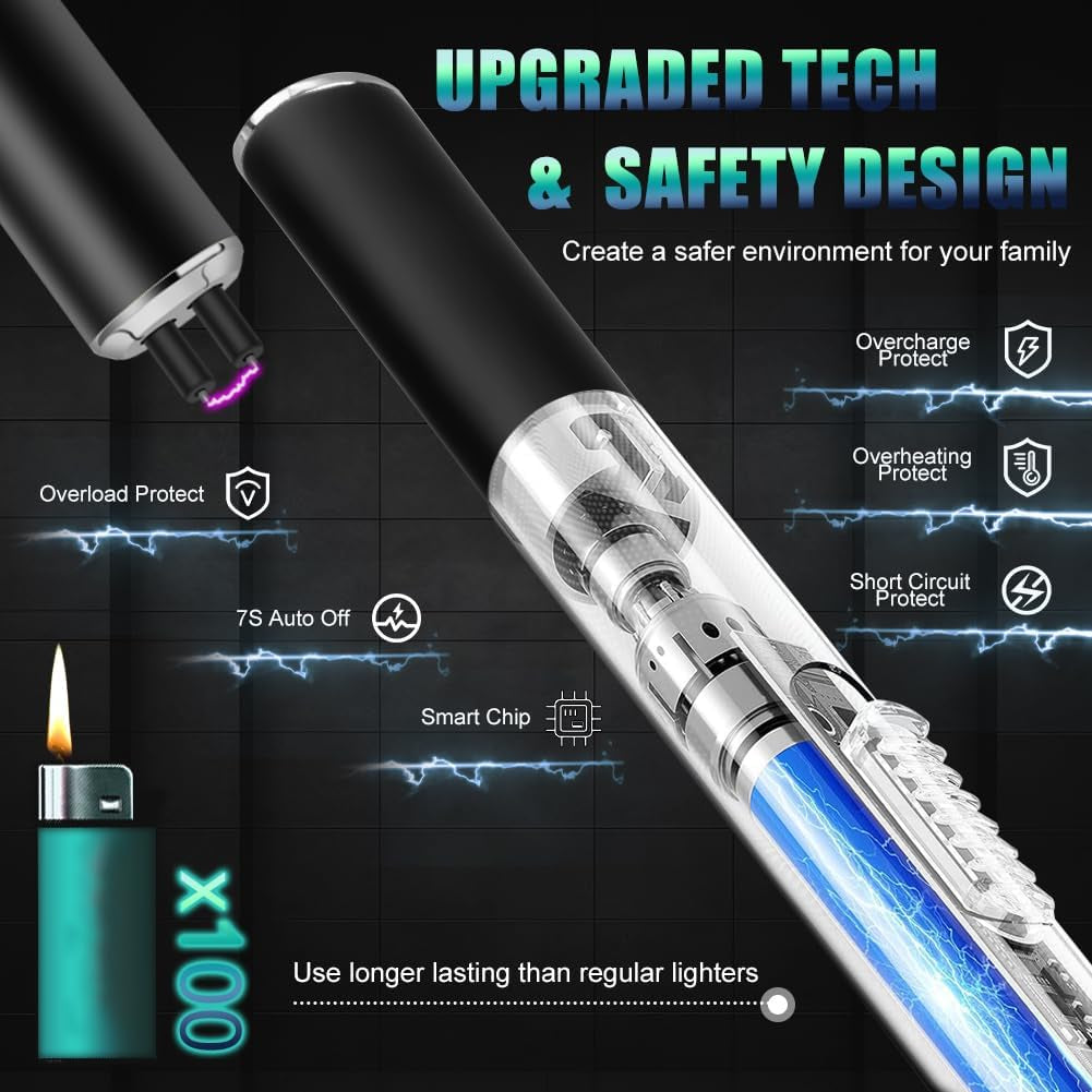 Electric Candle and BBQ Lighter - USB-C Rechargeable Flameless Plasma Arc Lighter, Windproof Electronic Lighter for Candles and Fireworks (Black)