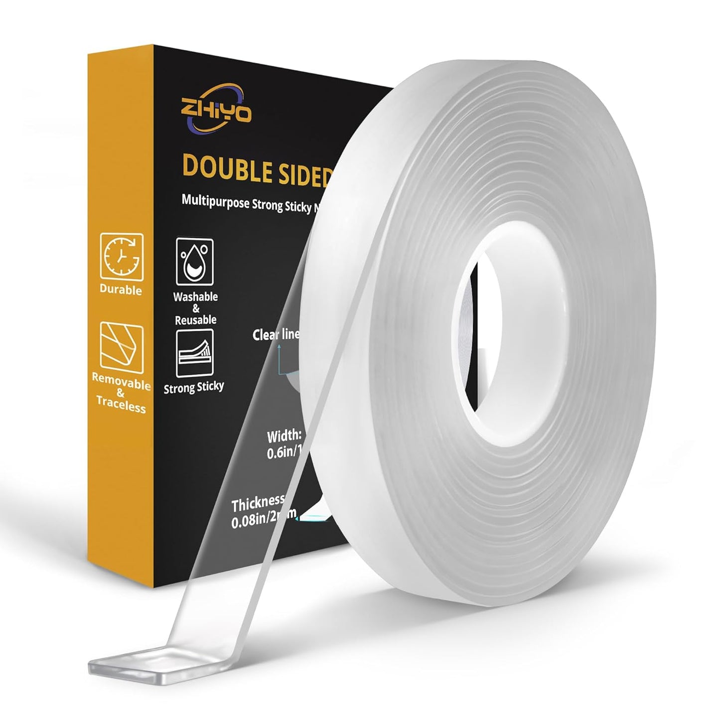 Heavy Duty Double-Sided Nano Tape - 13.12 Ft, 0.08 In Thick, Strong Adhesive, Removable & Traceless, Reusable Transparent Tape for Multipurpose Use