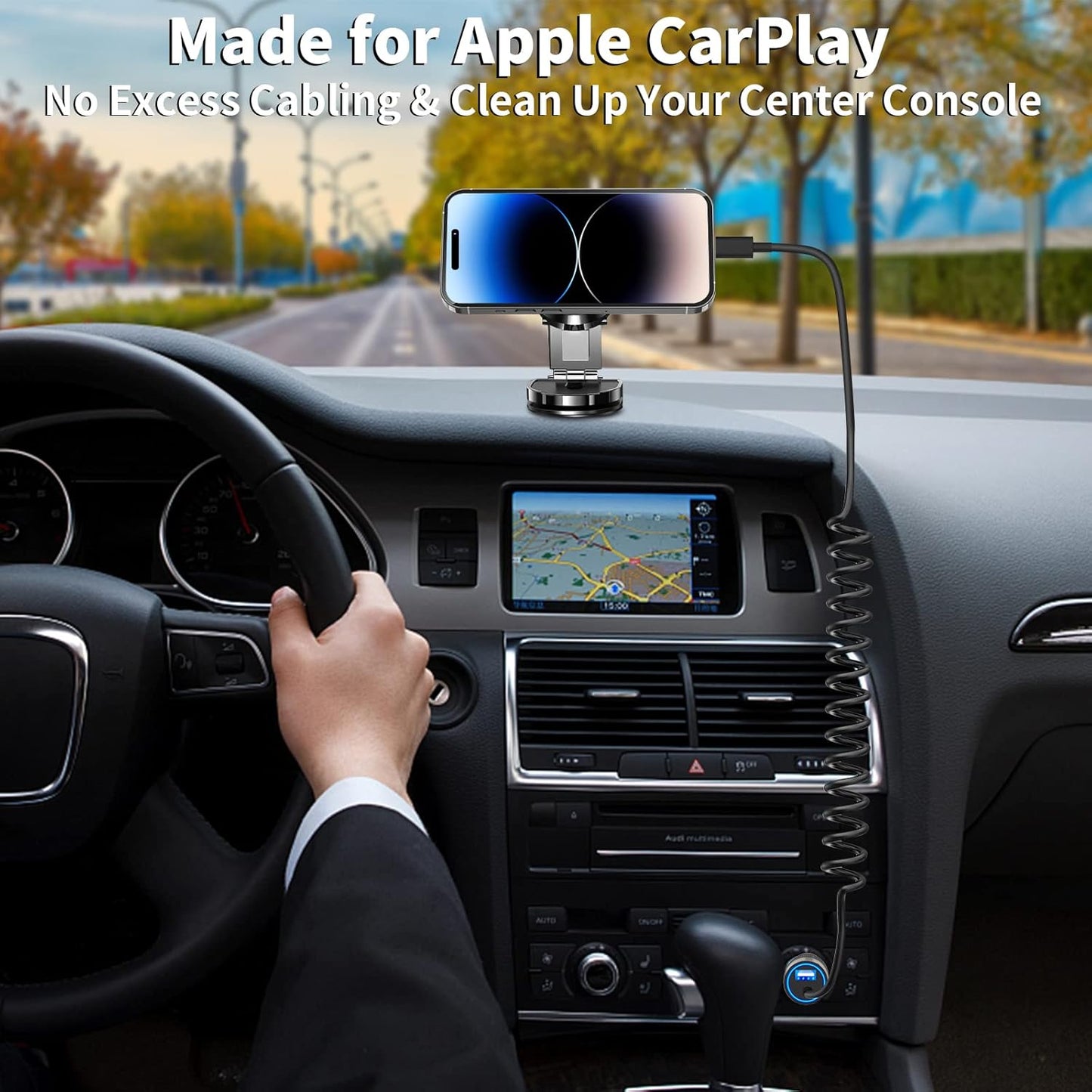 Apple MFi Certified Fast Charging Car Charger with 4.8A Output and 6FT Coiled Lightning Cable