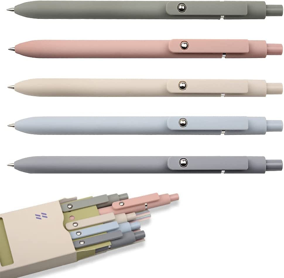 5 PCS Quick Dry Ink Pens, Gel Pens Fine Point Smooth Writing, Retractable 0.5 Mm Black Ink Pens, Rollerball Pens for Note Taking School Office Supplies, Cute Pens for Women Gifts(5Pens)
