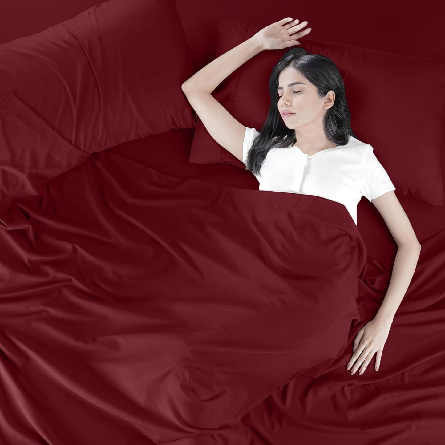 Queen Bed Sheet Set - 4-Piece Bedding Collection - Soft Brushed Microfiber - Shrinkage and Fade Resistant - Easy Care - Burgundy