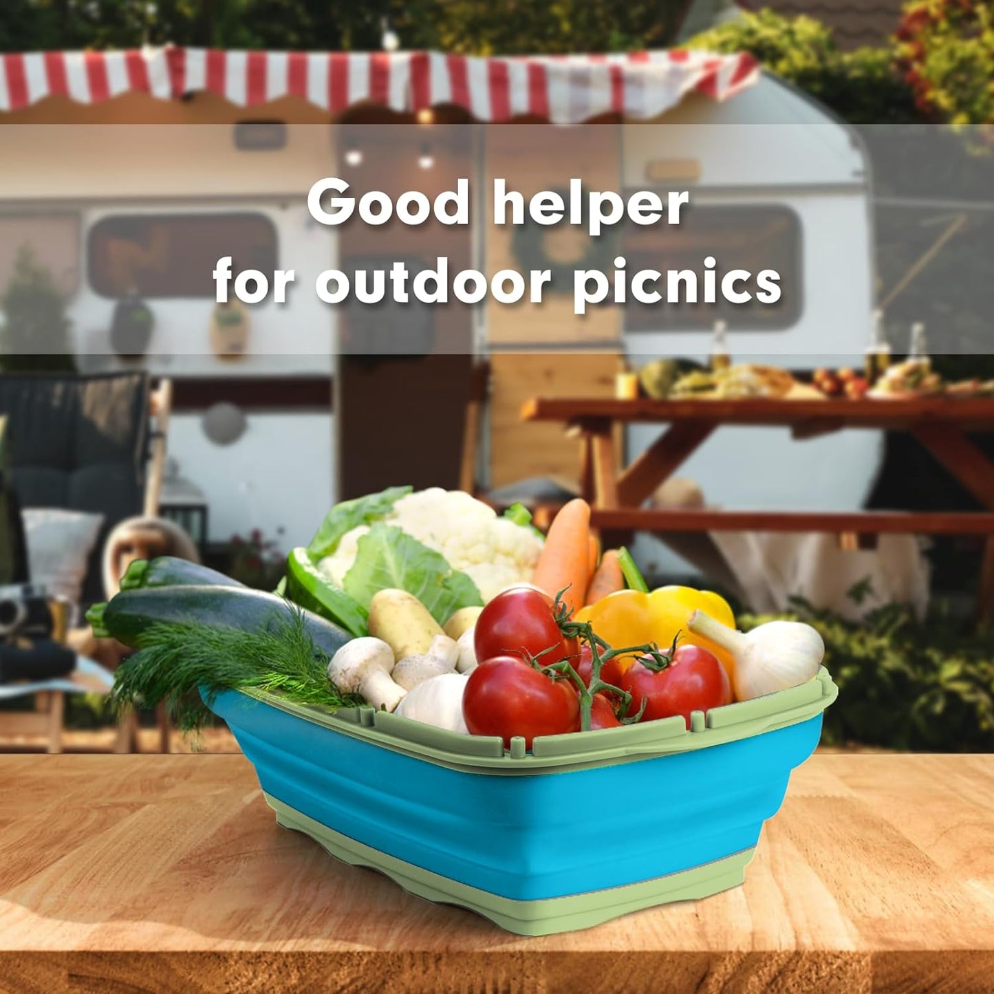 Collapsible 9-in-1 Camping Cutting Board with Colander - Multi-Functional Chopping Board and Vegetable Washing Basket