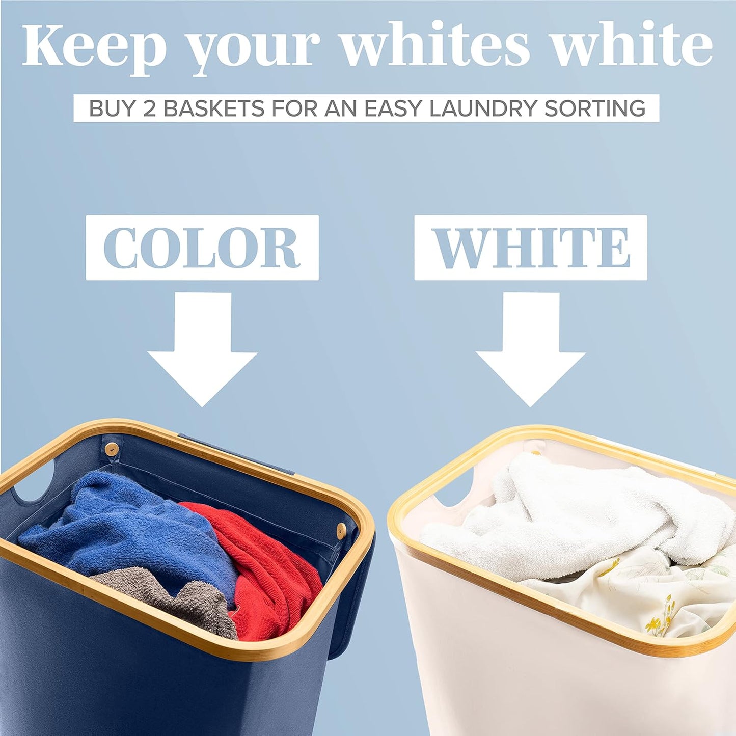 - Blue Laundry Baskets with Lid - XL 100 L - Large Laundry Hamper for Clothes - Panier a Linge Sale - Bamboo Clothes Hamper Bathroom Tall Hamper with Lid