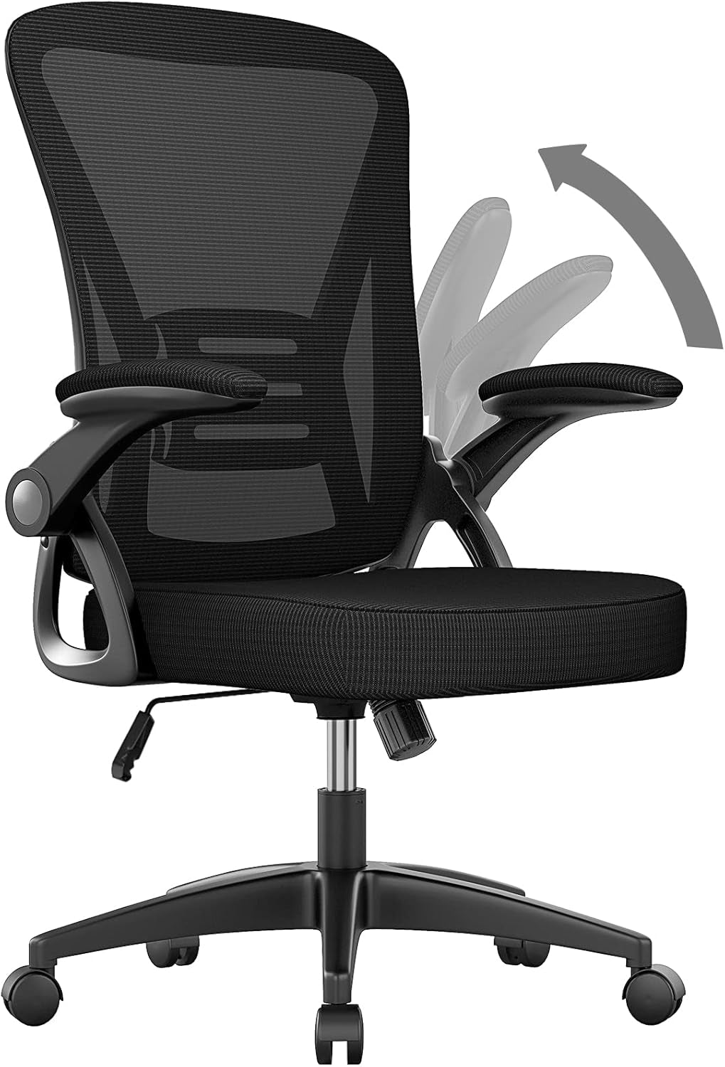 Ergonomic Mid Back Office Chair with Adjustable Height, Flip-Up Arms, and Lumbar Support - Breathable Mesh Design for Home Office and Study, Black