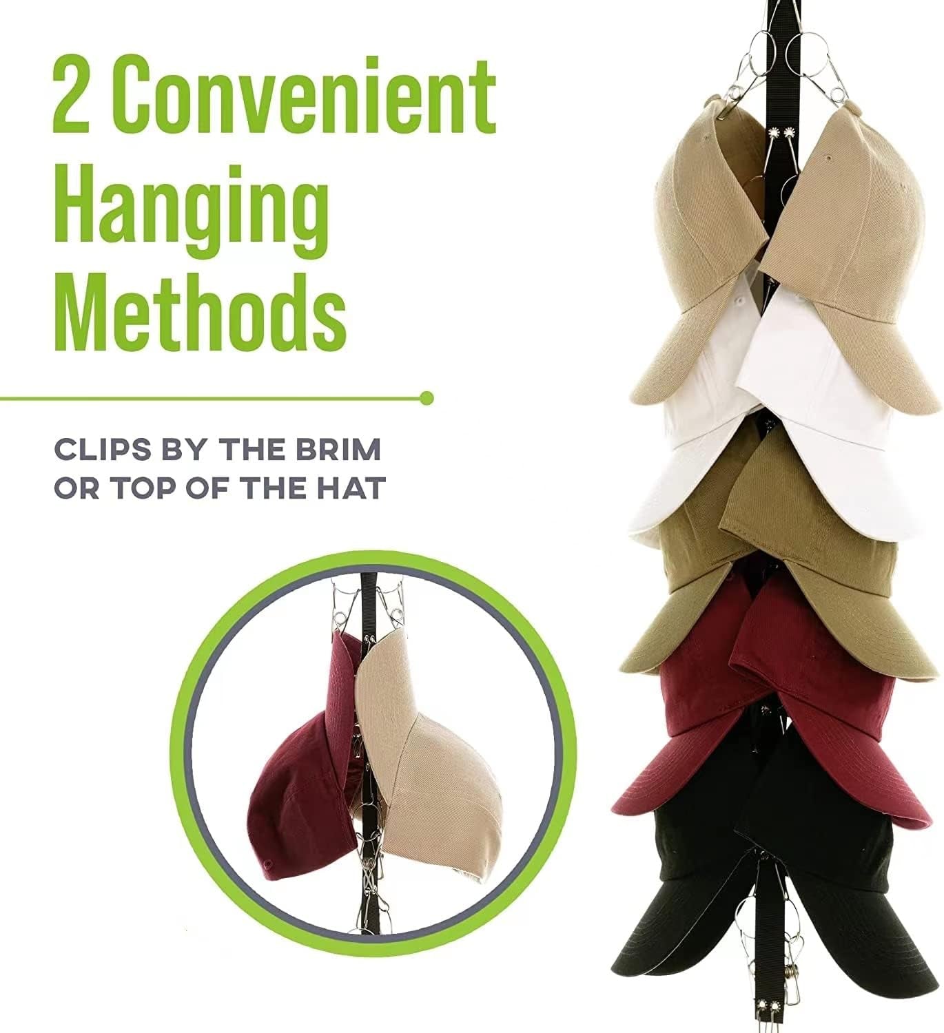 QIUKUN Premium Hat Organizer Rack for Closet Rod (2 Pack) - Versatile Storage Hangers for Baseball Caps, Golf Caps, Beanies, and Sports Caps with 16 Clips