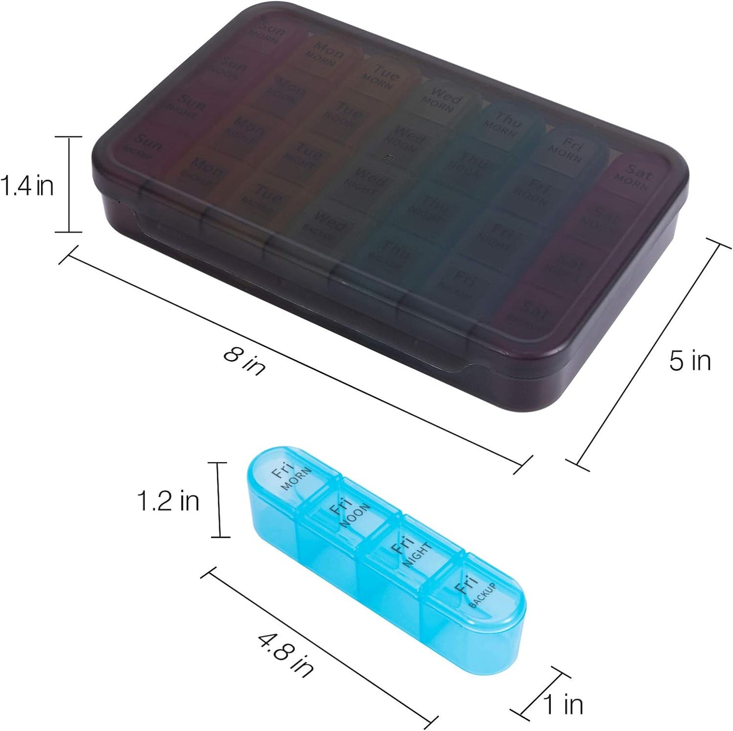 Weekly Pill Organizer with Four Compartments, 7-Day Medication Management System for Vitamins and Medications