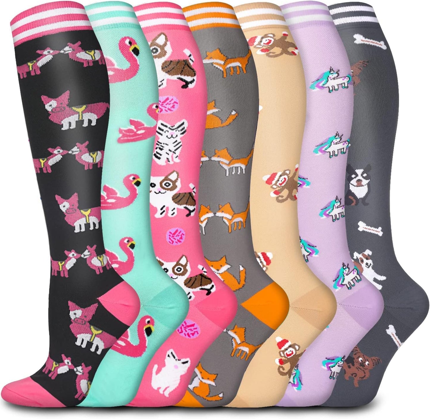 7 Pairs Graduated Copper Compression Socks Women & Men Circulation 20-30 Mmhg-Best for Running,Nurse,Travel,Cycling