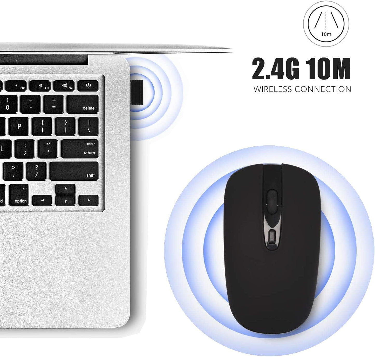 Wireless Ergonomic Optical Mouse with 2.4G Nano Receiver - Low Noise Design for Laptop, Desktop, and MacBook (Black)