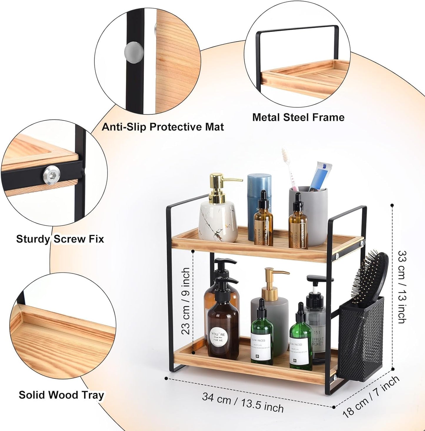 Sophisticated Bathroom Countertop Organizer with Perfume Tray and Vanity Storage Solutions