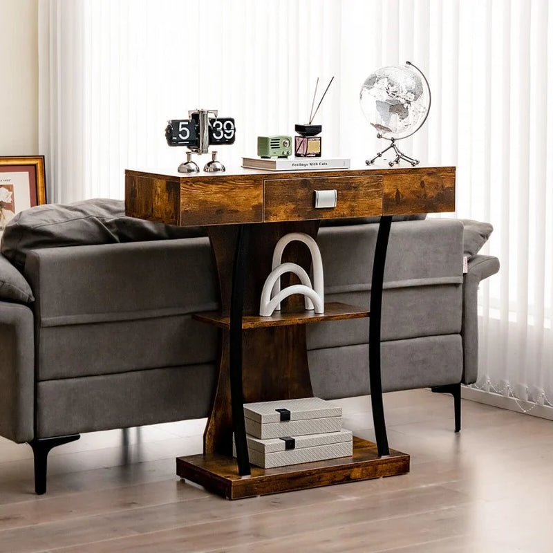 Elegant Console Table with Drawer and Two-Tier Shelving for Entryway and Living Room