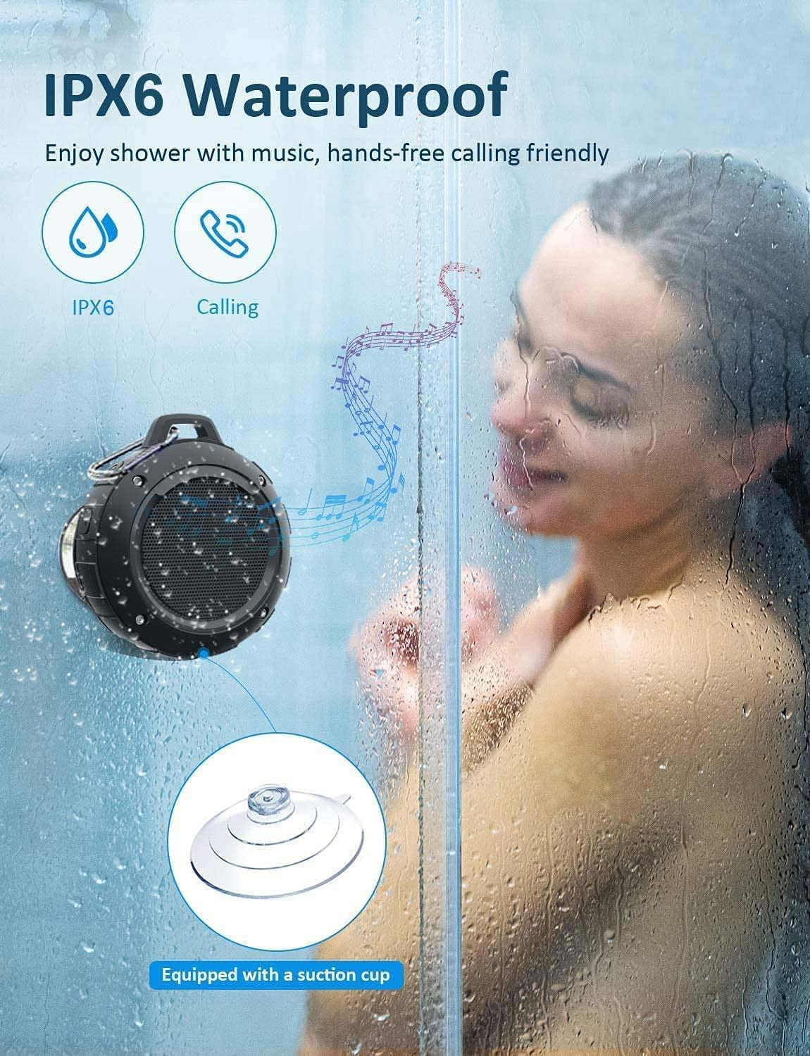 Outdoor Waterproof Bluetooth Speaker - Portable Mini Shower Speaker with Subwoofer and Enhanced Bass, Built-in Microphone (Black)