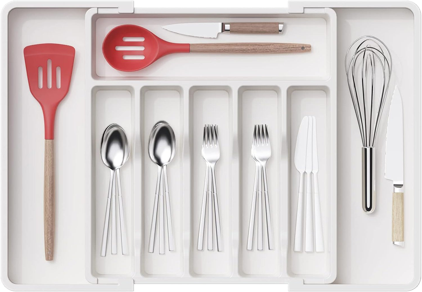 Expandable Cutlery Drawer Organizer - BPA-Free Adjustable Utensil Tray for Kitchen Storage, Large Black Flatware and Silverware Holder