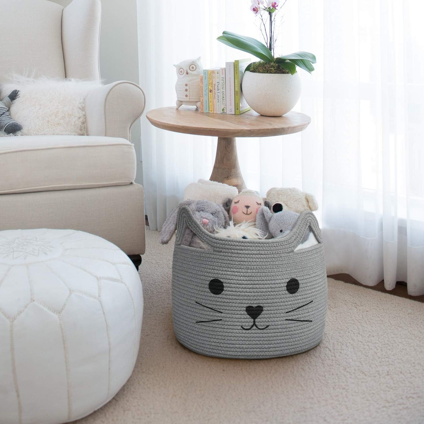 Premium Large Woven Cotton Rope Storage Basket - Versatile Organizer for Towels, Blankets, and Clothing - 15.7" L x 11.8" H - Gray