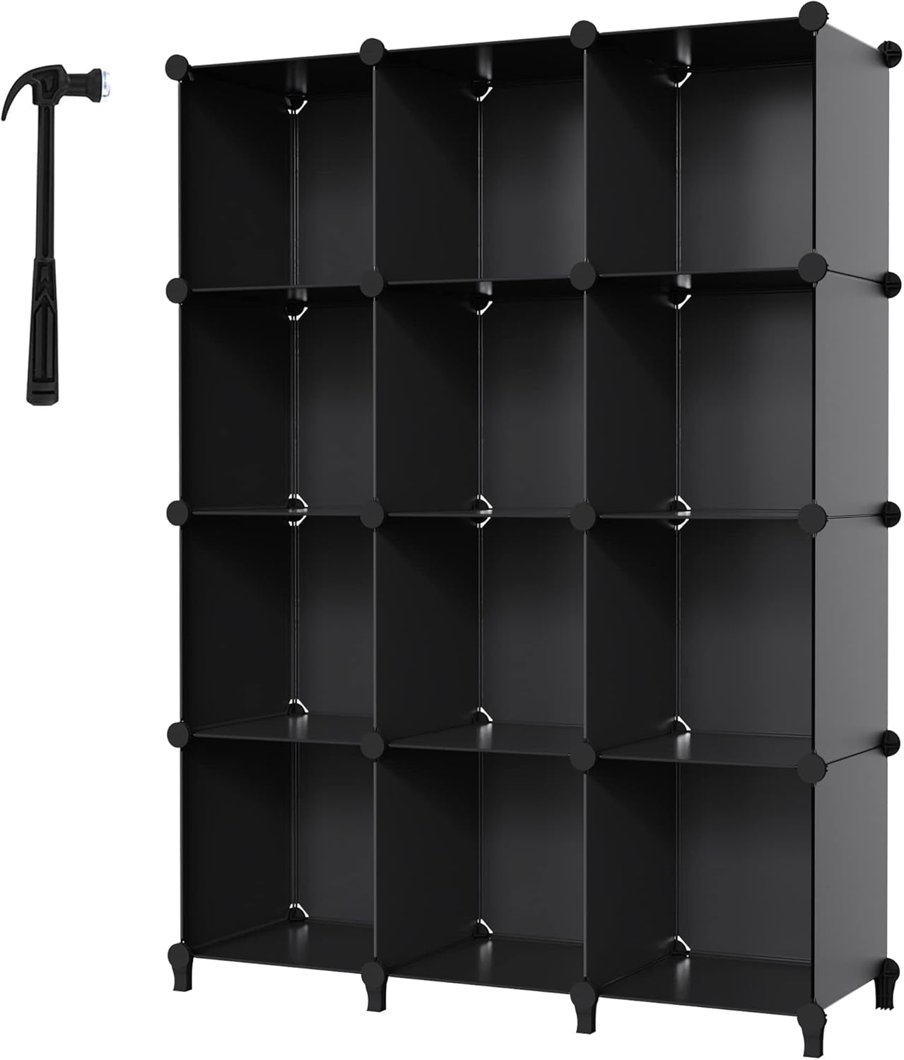 6-Cube Closet Organizer and Storage Shelf with Metal Hammer, Versatile Cabinet for Bedroom, Kitchen, and Closet, Black