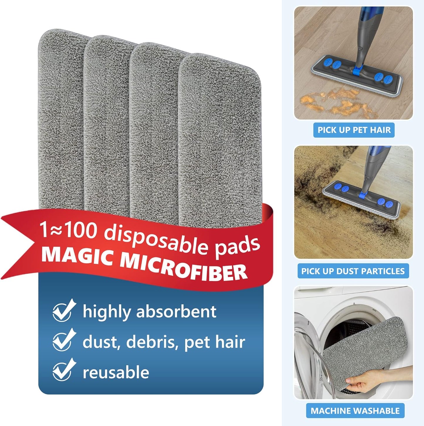 Professional Spray Mop for Efficient Floor Cleaning - Microfiber Flat Mop with Refillable 635ML Bottle and 4 Washable Pads for Hardwood, Laminate, Tile, Wood, Ceramic, and Vinyl Surfaces in Home and Kitchen
