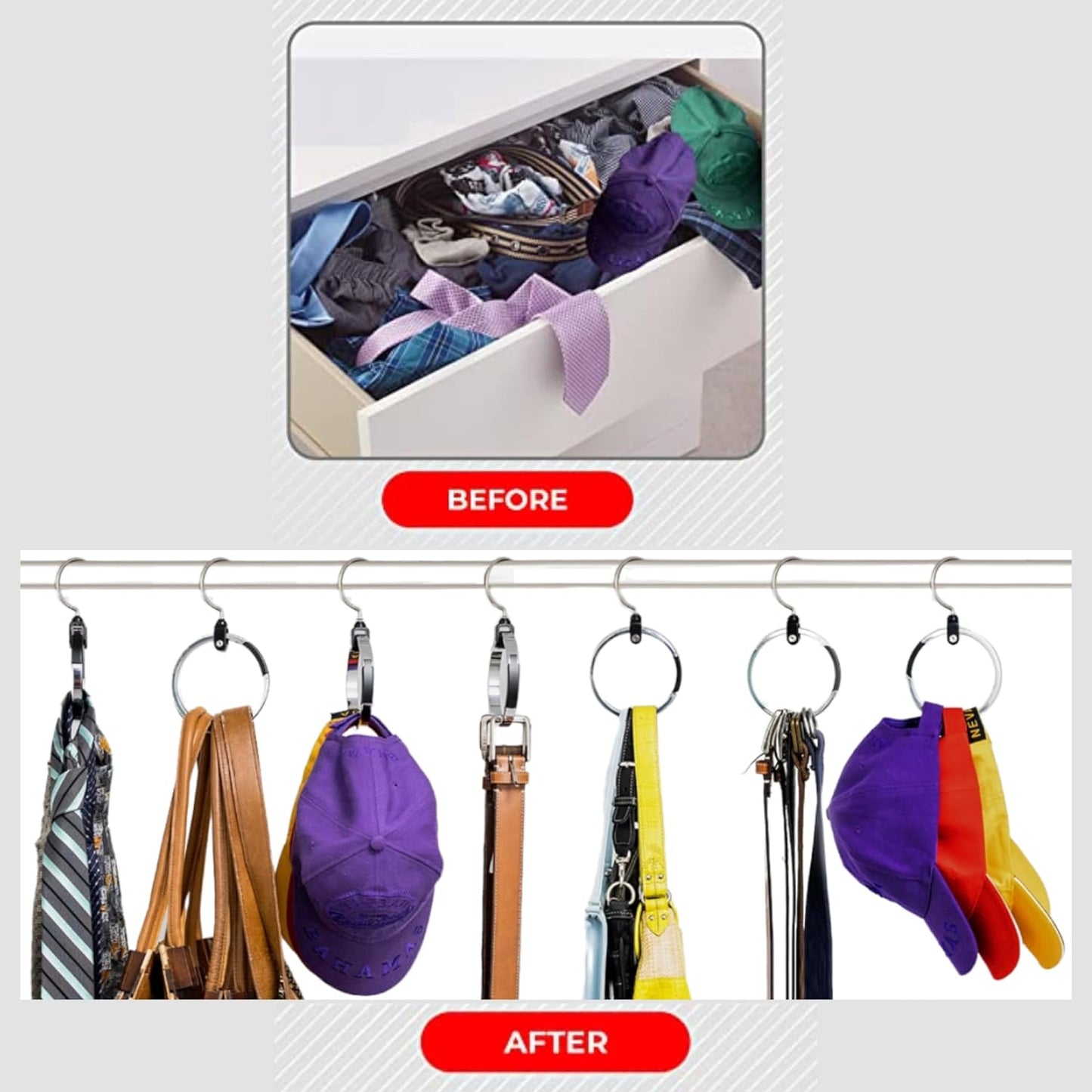 Multipurpose Closet Hanger Organizer - Efficient Space Saver for Belts, Hats, Ties, Scarves, Purses, and More
