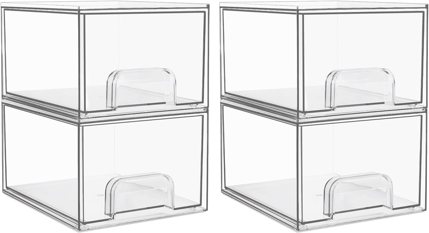 Set of 4 Stackable Clear Acrylic Makeup Organizer Drawers – Versatile Storage Solutions