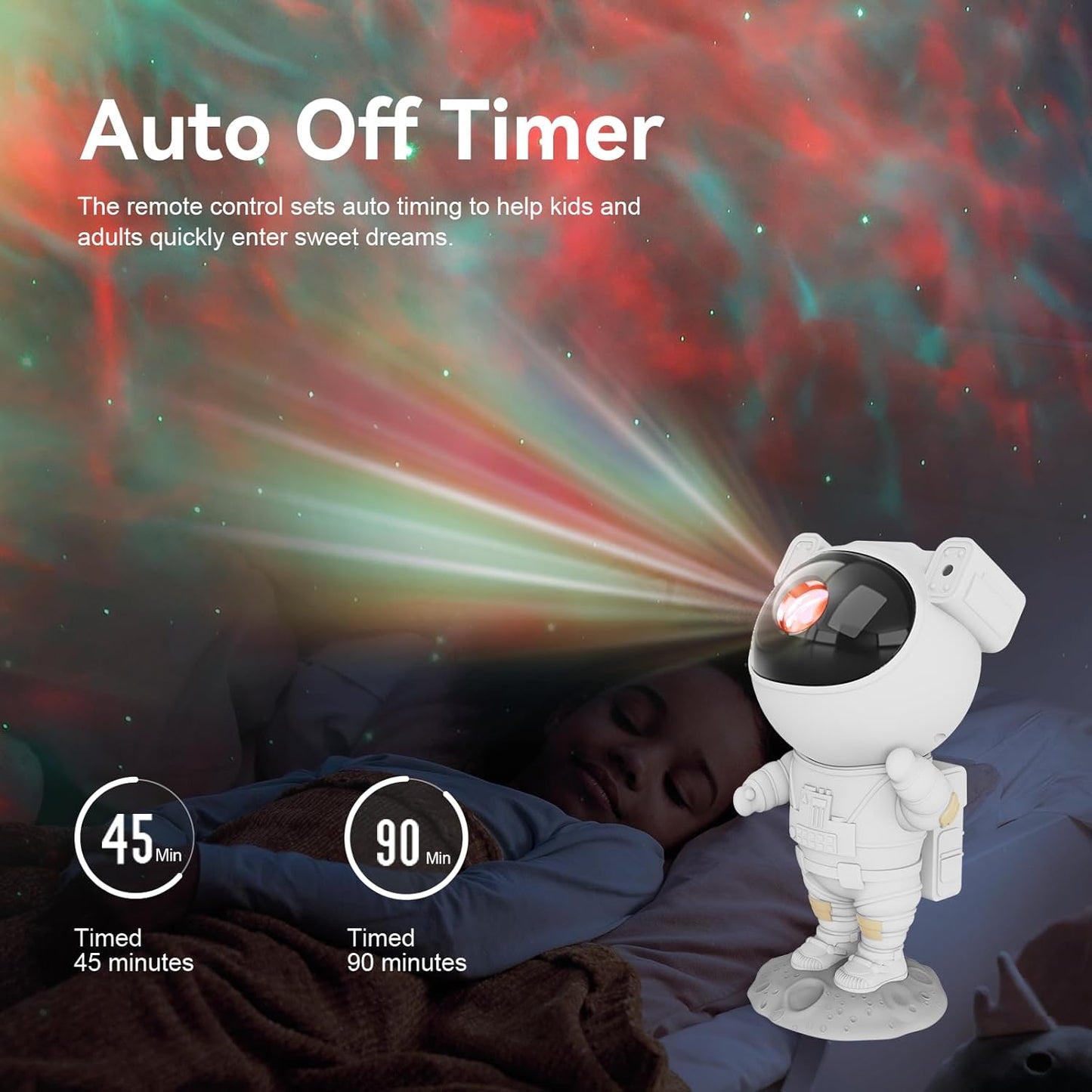 Astronaut Star Projector Night Light - Galaxy Nebula Ceiling Projection Lamp with Timer and 360° Adjustable Design for Kids and Adults Room Decor
