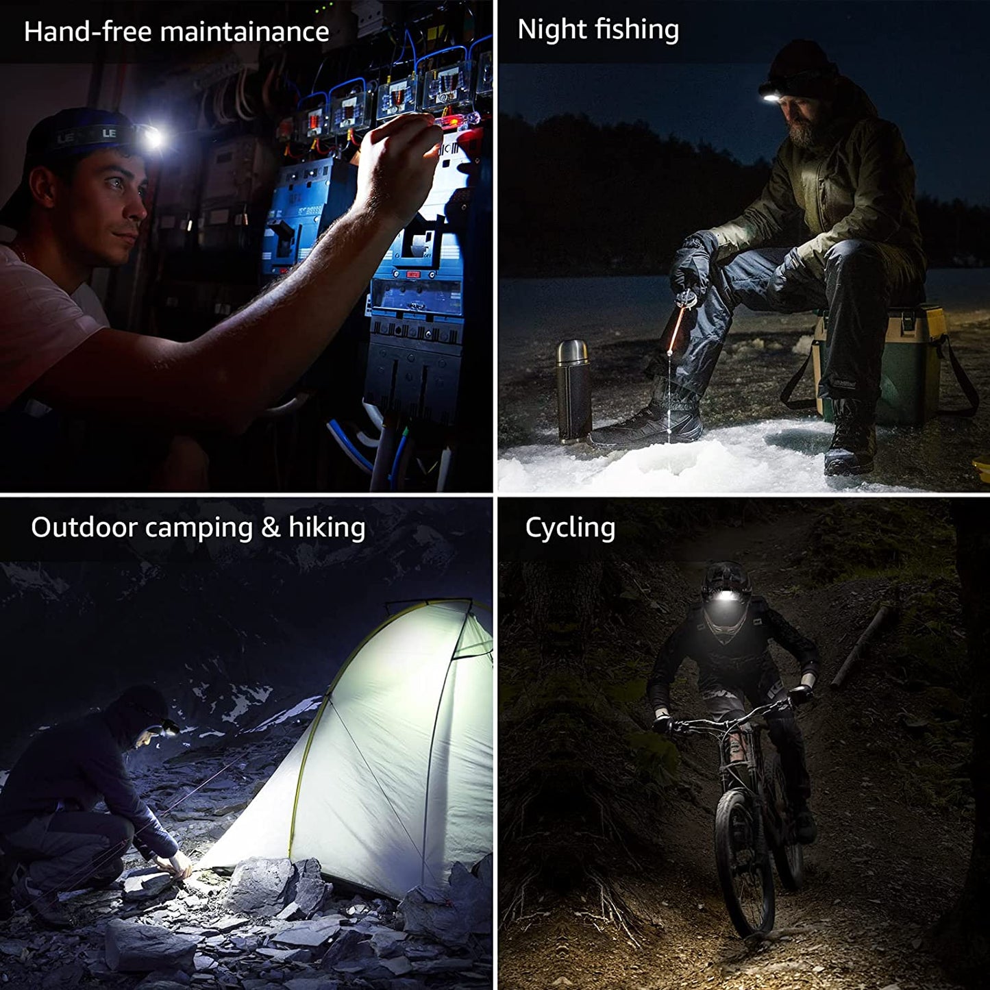 LED Headlamp 2-Pack - 1300 Lux Ultra Bright Battery-Powered Headlight with White and Red Light, 6 Lighting Modes, Lightweight and Waterproof Design
