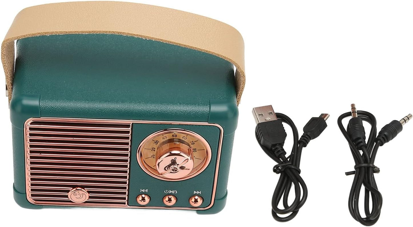 Mini Bluetooth Speaker Vintage Speaker - 50Hz to 18Khz Hifi Stereo Retro Bluetooth Speaker with Long Battery Life (Green)