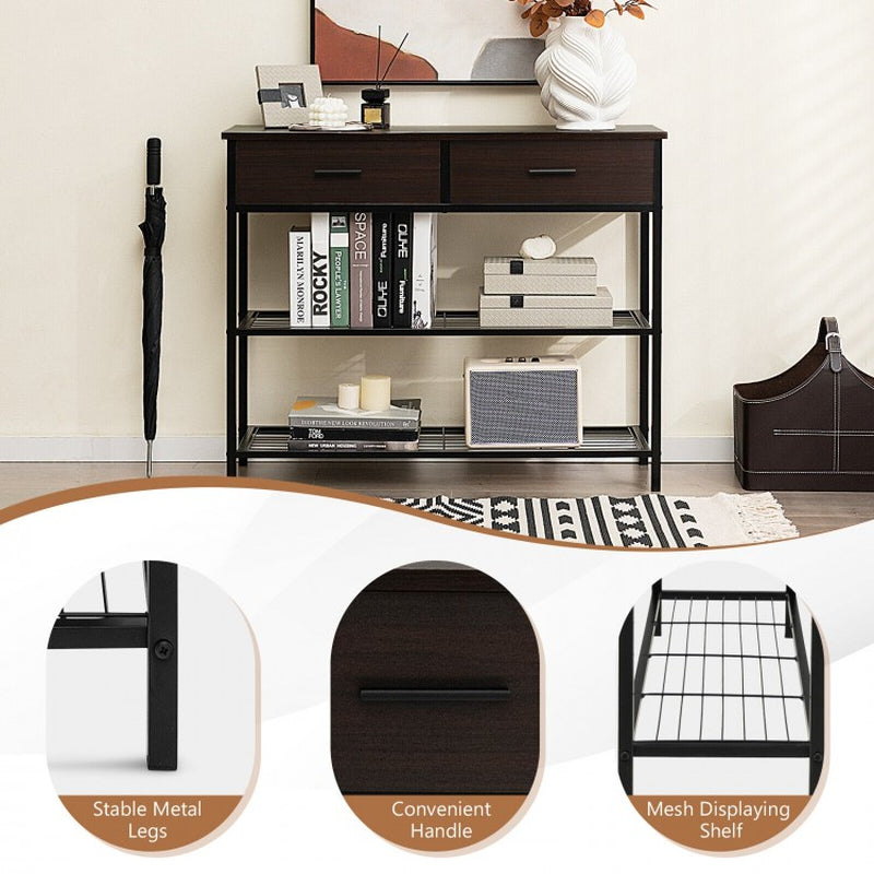 39.5-Inch Entryway Console Table with Dual Drawers and Two-Tier Shelving