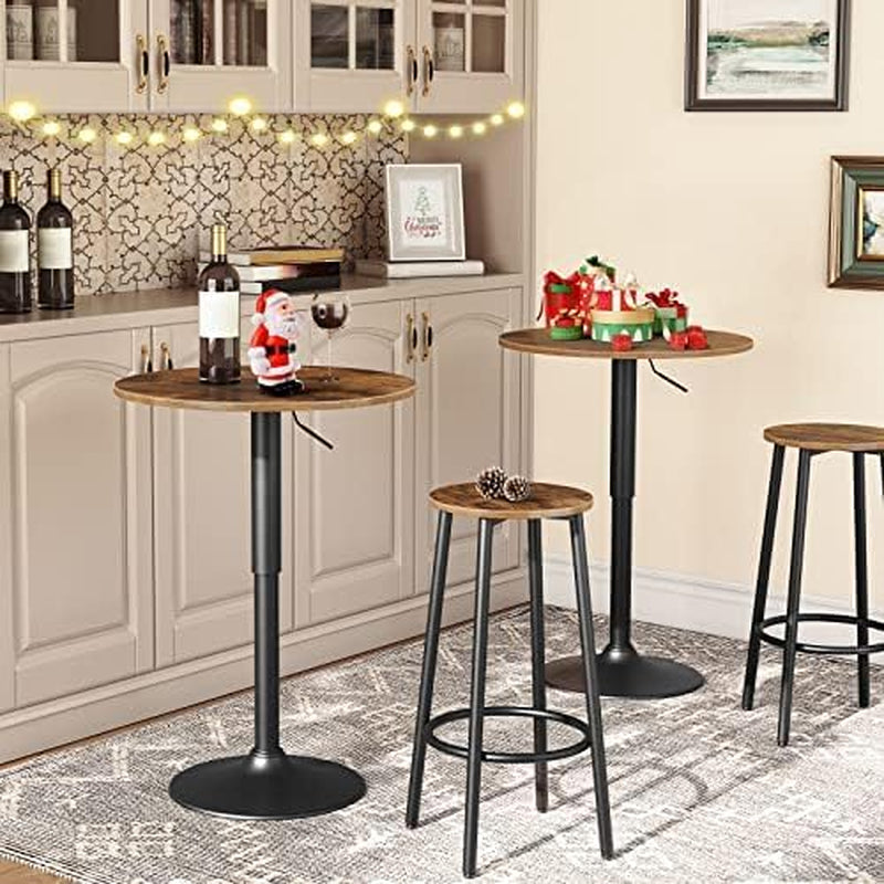 Set of 2 Round Bar Stools with Footrest, Sturdy Steel Frame, Brown Finish