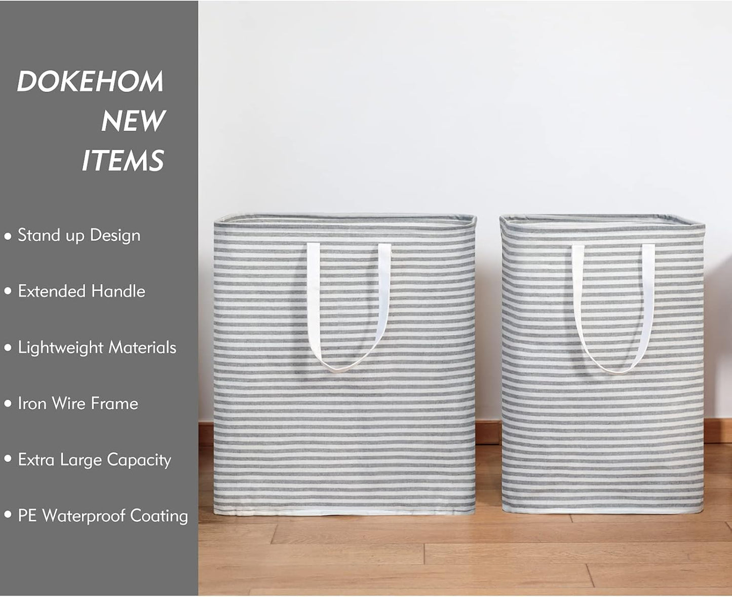 80L Freestanding Laundry Hamper with Handle, Collapsible Large Cotton Storage Basket for Clothes (Grey)