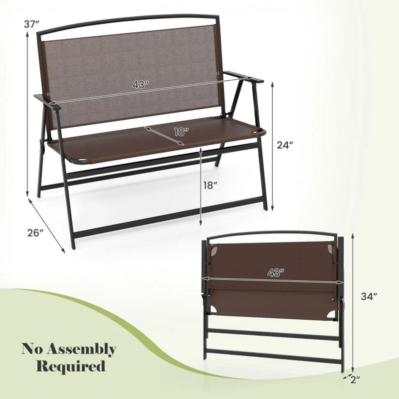 2-Person Folding Outdoor Garden Bench with Backrest and Armrests